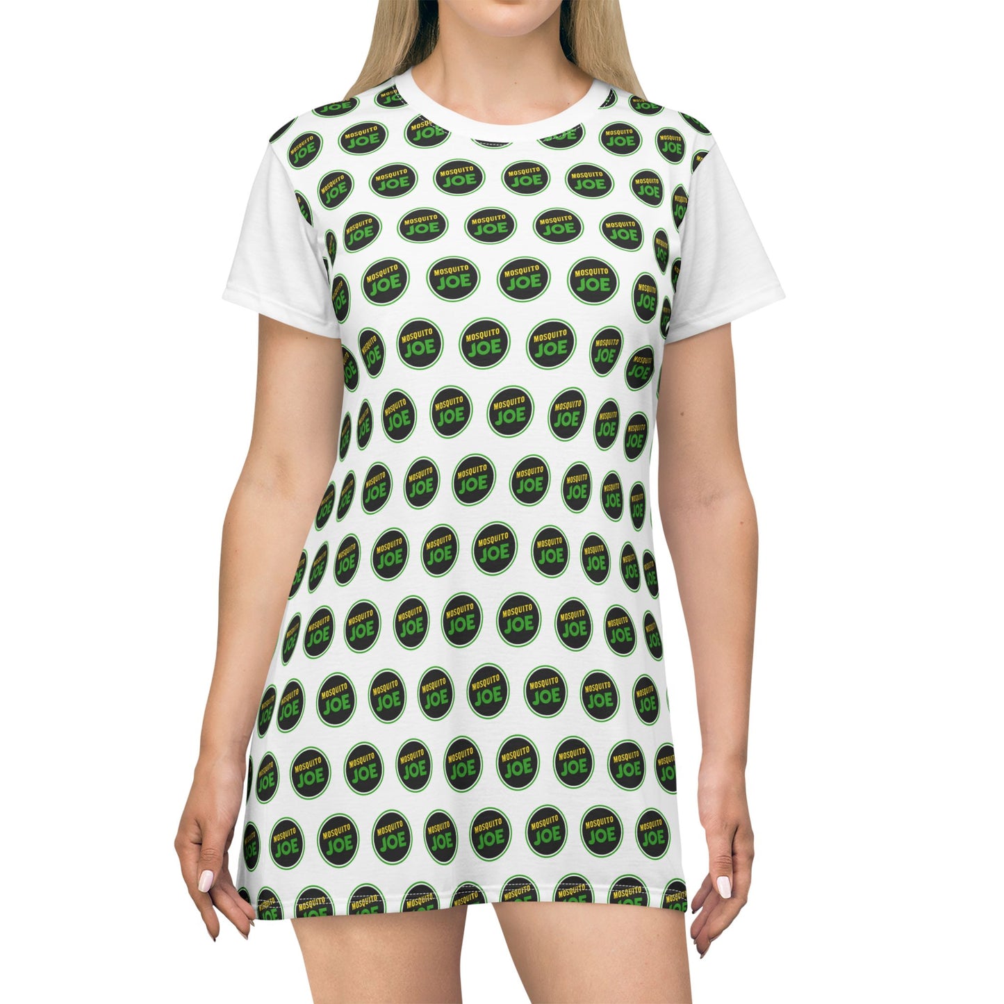 Mosquito Joe Logo T‑Shirt Dress | All‑Over Print, Lightweight